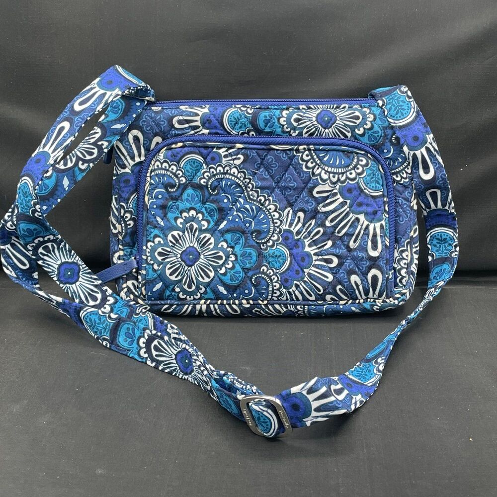 Vera Bradley Blue Quilted Cotton Paisley Zip Crossbody Handbag Wallet Pocket